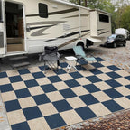 GarveeHome Easy Jute 8x10 Area Rugs for Living Room Checkered Rugs Machine Washable Non-Slip Backing Indoor Outdoor Carpets for Farmhouse Dining Room Nursery Patio Navy Blue