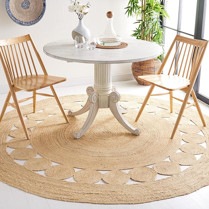 SAFAVIEH Area Rug 10' Round - Natural Fiber Collection - Large - Ivory, Handmade Jute, Boho Farmhouse Braided Design (NF364B)