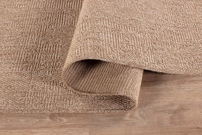 Washable Easy Jute Rug 5x7, Indoor Outdoor Rugs Natural Color Farmhouse Area Rugs for Living Room, Kitchen, High Traffic Area, Easy to Clean Solid Boho Woven Design Outside Carpet (5 X 7 Natural)