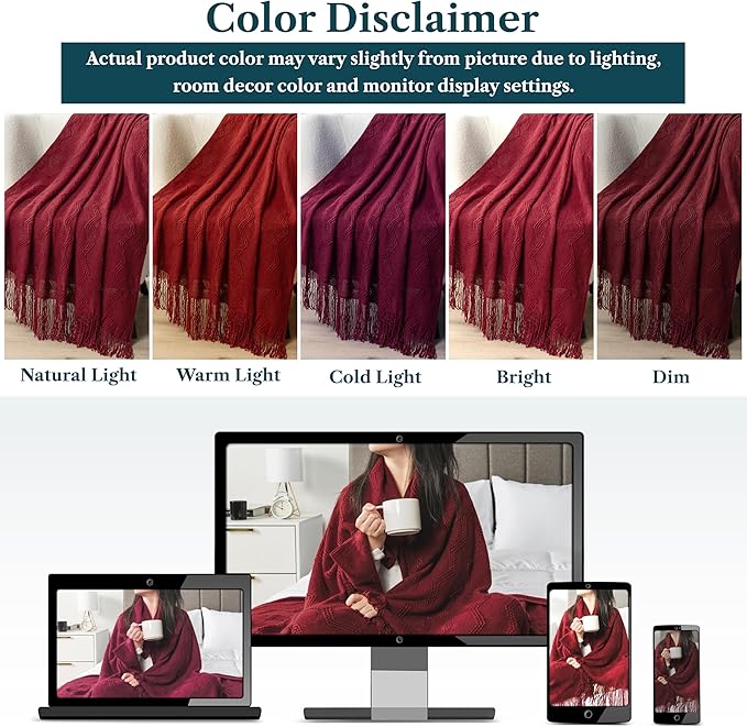 PAVILIA Maroon Red Knit Throw Blanket for Couch, Twin Bed, Soft Knitted Farmhouse Sofa Throw for Living Room, Lightweight Decorative Fall Blanket for Chair, Outdoor Textured Boho Blanket, 60x80