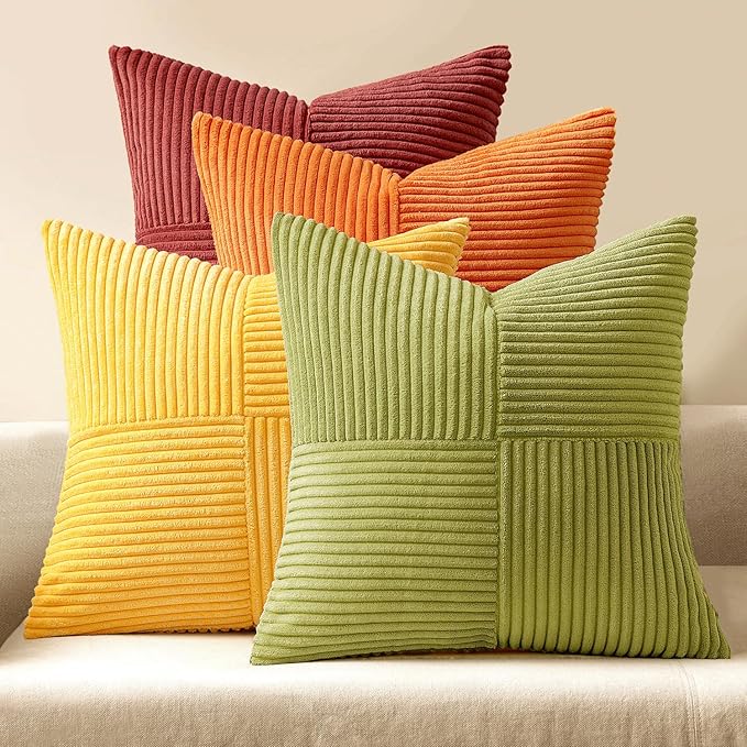 MIULEE Burnt Orange Decorative Throw Pillow Covers 18x18 Inch Set of 4 Boho Color-Clash Cushion Covers Modern Farmhouse Pillow Cases Corduroy Striped Decor for Couch Sofa Bed(Terracotta,Rust)