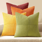 MIULEE Burnt Orange Decorative Throw Pillow Covers 20x20 Inch Set of 4 Boho Color-Clash Cushion Covers Modern Farmhouse Pillow Cases Corduroy Striped Home Decor for Couch Sofa Bed