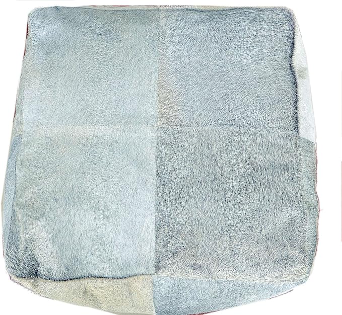 Unstuffed Premium Hair-on Leather Ottoman Pouf Cover, Boho Handmade Genuine Cowhide Square Footstool, Modern Cube Ottoman Footrest for Home Decor Living Room, Bedroom - 18X18 Inch, Grey