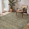 GENIMO 3x5 Area Rugs for Living Room, Machine Washable Non Slip Vintage Rugs, Low Pile Lightweight Chenille Print Rug for Bedroom, Dining Room, Home Office, Green Khaki