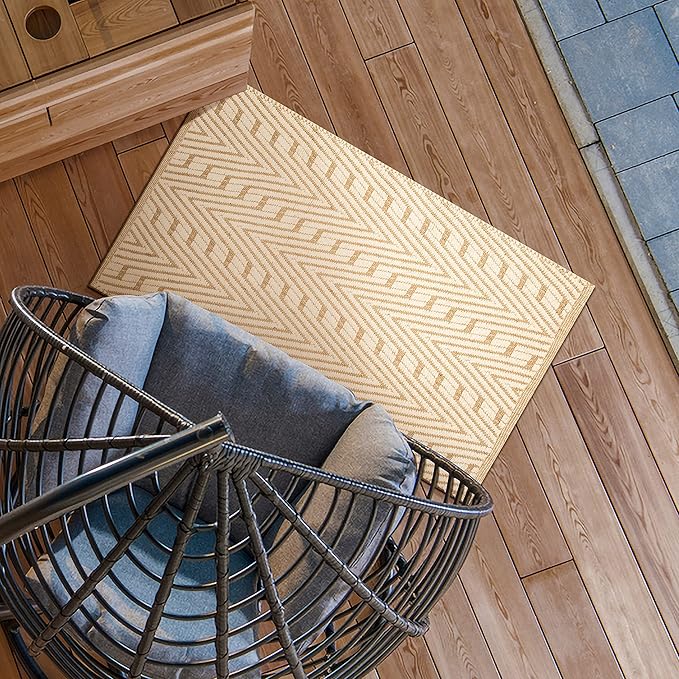 Jute Cotton Geomatric Area Rug 2x3 Feet - Natural White, Farmhouse Decorative Soft Hand Woven Door Mats Ideal Entryway, Kitchen, Kids Room | Accent Reversible Patio Rugs for Bedroom Décor