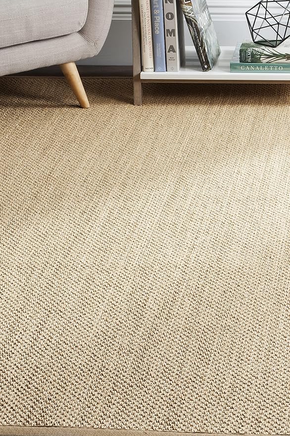 SAFAVIEH Area Rug 9x12 - Natural Fiber Collection - Large - Maize & Linen Color, Sisal, Woven Design with Border (NF141B)