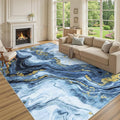 GarveeHome Large 8x10 Washable Rugs for Living Room Abstract Rug Swirl Marble Patterned Carpet, Low-Pile Non Slip Easy Cleaning Rug Neutral Modern Carpet for Bedroom Dining Room Farmhouse Office, Blue
