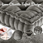 Intelligent Design Azza Floor Pillow, Large Cushions Sitting for Adults, Floor Pillow for Meditation or Yoga, Lustrous Chenille Tufted with Scalloped Edges for Bench/Chair Cushion, 20"x20"x5" Charcoal