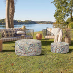 Indoor/Outdoor Inflatable Ottoman with Handle, Decorative Fade-Resistant Round Footstool D21 x H9 inch, Portable Ottoman Pouf for Patio Garden Camping, Paisley Chilli