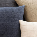 Foindtower Set of 2 Decorative Linen Check Throw Pillow Covers Neutral Farmhouse Vintage Cushion Covers Modern Boho Home Decor for Sofa Chair Couch Bedroom Living Room,18×18 Inch,Navy Blue