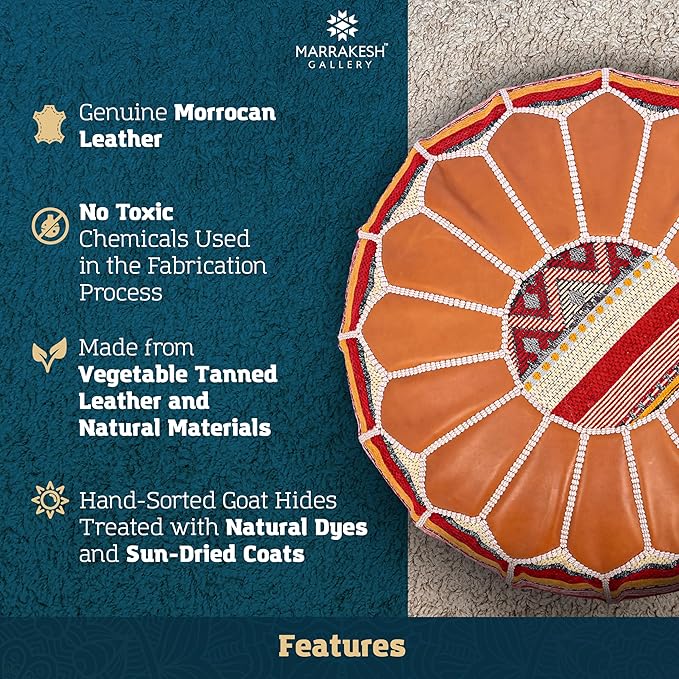 Marrakesh Gallery Bohemian Unstuffed Moroccan Pouf Ottoman, Round Ottoman Foot Rest, Handmade Bean Bag with Large Storage - Cover Floor Chair for Living Room, Bedroom - Ideal as Wedding Gifts