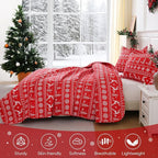 JSD Nordic Christmas Quilt Set Twin Size, Red White Reindeer Snowflakes Tree Printed Bedspreads Coverlet with Pillow Sham 2 Piece