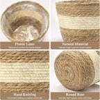 Athaliah Water Hyacinth Plant Basket Set of 3, Woven Planter Baskets with Plastic Liner, Indoor Plant Pot Covers for Potted Plants, Rustic Boho Farmhouse Home Decor
