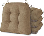 AddGrace Chair Cushions for Dining Chairs Set of 4 Kitchen Seat Cushions with Ties and Non Slip Backing Tufted Indoor Seat Pad for Kitchen Dining Room 18" x 17" x 3" Light Brown