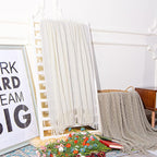 NTBAY Acrylic Knitted Throw Blanket, Lightweight and Soft Cozy Decorative Woven Blanket with Tassels for Travel, Couch, Bed, Sofa, 51x67 Inches, White Striped