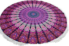 Round Beach Tapestry Turquoise Mandala Throw/Boho Hippie Beach Blanket Roundie/Indian Cotton Bohemian Large Round Table Cloth-Home Decor/Yoga Mat Meditation Picnic Rug (70", White And Pink)