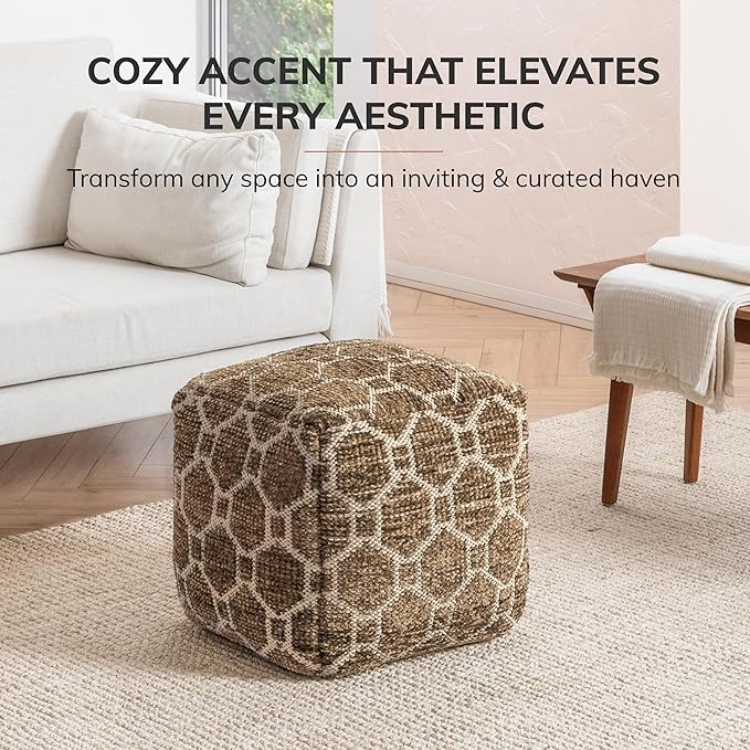 Anji Mountain Pouf Ottoman Foot Rest, Handmade Ottoman Pouf, Comfortable Foot Stool, Decorative Floor Seating for Living Room Decor, Bedroom & Home Décor Accent - Brown
