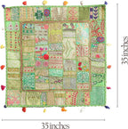 THE ART BOX Cotton Patchwork Vintage Boho Embroidered Floor Pillows & Cushion Cover Green Pouf Seating Pouf Meditation Pillow Pet Bedding Bed Boho Home Décor (35x35 Inches, Cover Only)