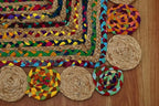 Square Area Rug - 3x3 Feet Multicolor Cape Code Chindi Cotton Jute Rug Geometric Kilim Rug Indoor Outdoor Use Carpet Flatweave Rugs for Bedroom Bedside Custom Mat Dining Table Mat