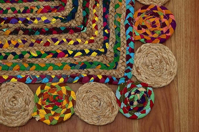 Runner Area Rug - 2.6x4 Feet Multicolor Cape Code Chindi Cotton Jute Rug Geometric Kilim Rug Indoor Outdoor Use Carpet Flatweave Rugs for Bedroom Bedside Runner Kitchen Hallway & Stair