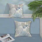 Nautical Coastal Pillow Covers 18x18 Set of 2 Blue Beach Themed Ocean Seashell Coral Starfish Throw Pillows Summer Outdoor Decorative Pillow Cases Linen Cushion Case for Home Bedroom Decor