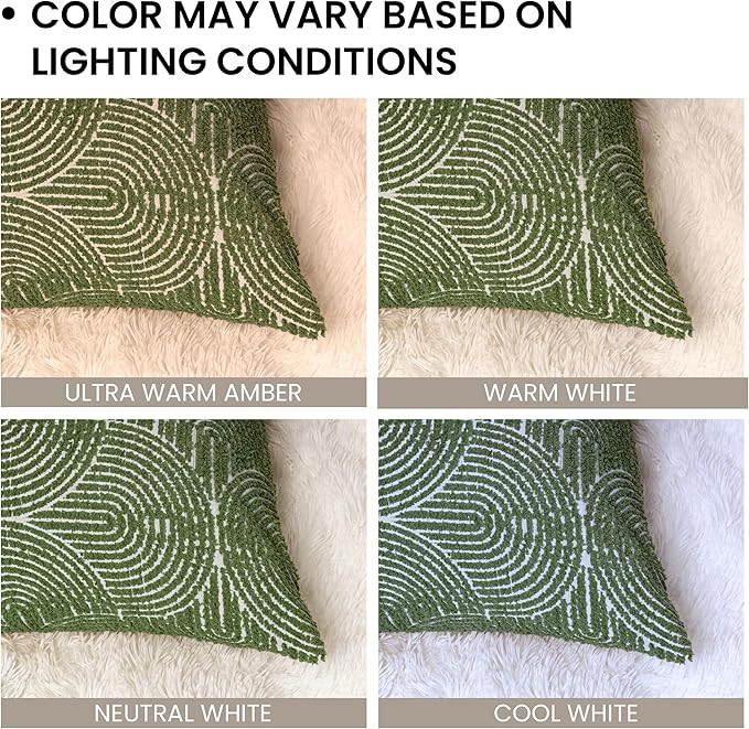 AELS Boho Decorative Textured Throw Pillow Covers 20x20, Modern Mid Century Rainbow Tufted Pillow Case, Farmhouse Rustic Geometric Woven Cushion Case for Bed Couch Sofa, Olive Green