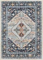 8x10 Area Rugs for Living Room, Washable Rugs with Non-Slip Backing, Super Soft Thin Large Rug for Nursery Room, Dining Room, Office, Vintage Neutral Area Rug (Navy/Pink, 8'x10')