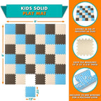 ProSource Foam Puzzle Floor Play Mat for Kids and Babies with Solid Colors, 36 or 16 Interlocking Tiles with Borders, Blue/Brown/Beige