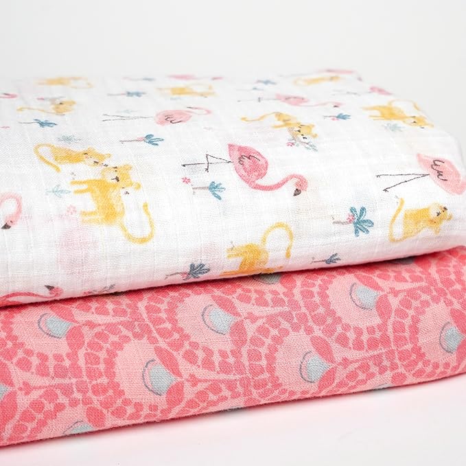 Gerber Baby Unisex 2-Pack Muslin Blanket, Animal Geo Girl, One Size