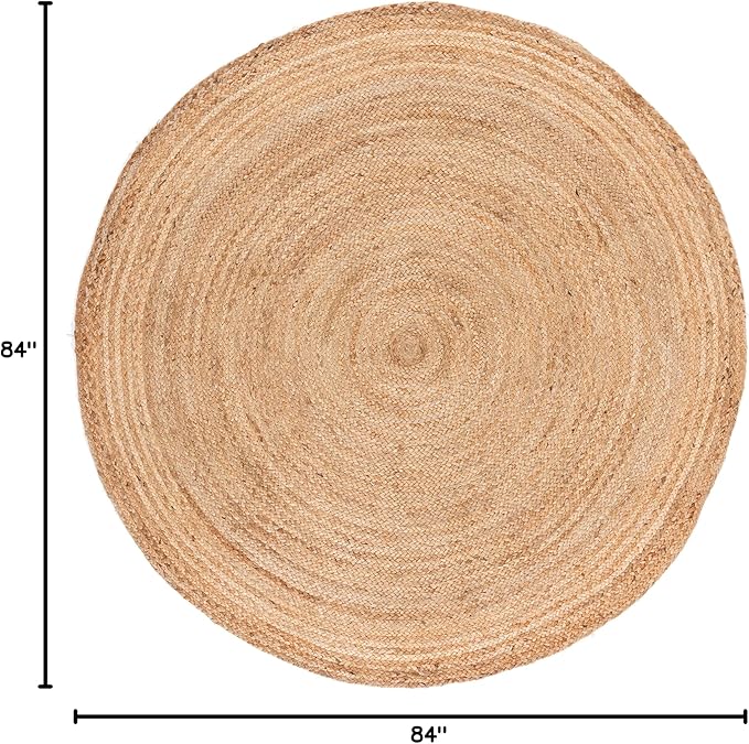 SAFAVIEH Area Rug 7' Round - Cape Cod Collection- Natural Brown, Handmade Braided Flat Weave Jute (CAP252A)