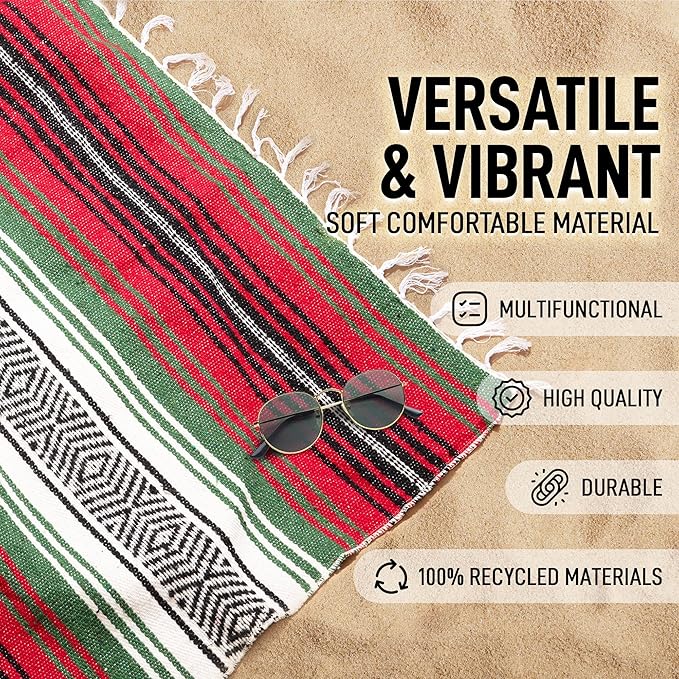 Hydration Nation Authentic Large Handwoven Mexican Blanket - Soft Yoga- Durable Serape- Lightweight Falsa, Beach, Camping, Picnic, Outdoor Blanket 70"x50" - Dragon