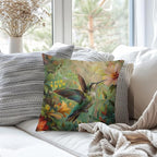 Vintage William Morris Hummingbird Pillow Cover 18x18,Rustic Green Hummingbird Bird Animal Floral Botanical Print Decorative Throw Pillow Covers for Home Bedroom Living Room