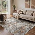 GENIMO Washable Rugs 5x7 Area Rugs for Living Room Bedroom, Modern Lightweight Rug Ultra Soft Indoor Area Rugs 5x7 for Dining Room, Low Pile Carpet with Non Slip Backing, Grey Brown Beige