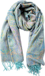 Achillea Reversible Paisley Pashmina Rave Scarf – Exotic Indian Shawls and Wraps for Evening Dresses, Festivals, All Seasons
