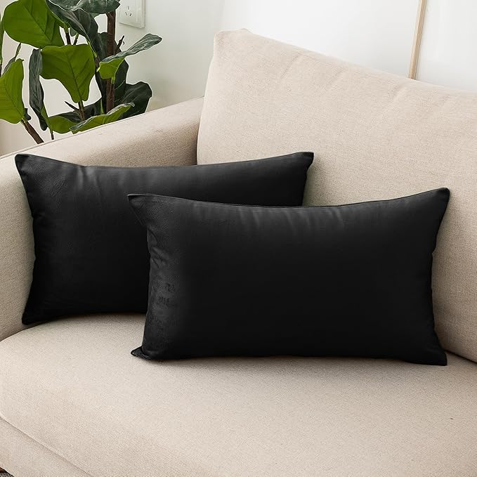 NiNi ALL Decorative Throw Pillow Covers Velvet 20x30 Inch Pack of 2 Black Cushion Covers Soft for Couch Sofa Bedroom Living Room Outdoor