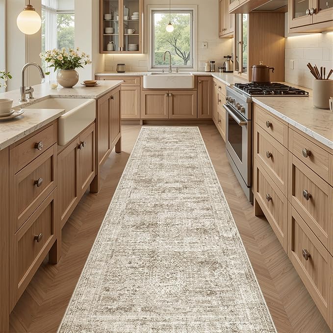 Runner Rug 2'x8' Washable Non-Slip Runner Rugs for Kitchen Bathroom Laundry Room Brown Vintage Floor Carpet Runners for Hallway Entryway