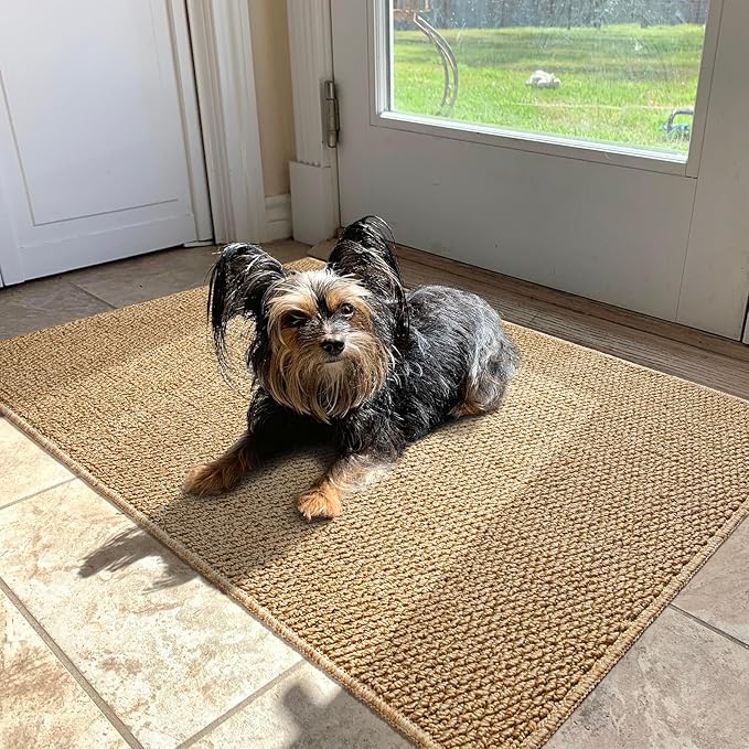 Softlife Faux Jute Washable Area Rug for Front Door Entryway, 3x5 Indoor Non Slip Small Mat for Kictchen Entry Bathroom, Small Solid Boho Natural Rugs for Inside Entrance Hallway, Brown