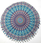 INDIAN CRAFT CASTLE ICC Mandala Barmeri Large Floor Pillow Cover Cushion Meditation Seating Ottoman Throw Cover Hippie Decorative Zipped Bohemian Pouf Ottoman Cases Blue Peacock 18" Round