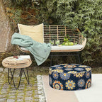 LVTXIII Inflatable Stool Ottoman Footrest with Handle, Decorative Fade-Resistant Foot Stool, Indoor or Outdoor Pouf for Home Garden and Camping Use, D21 x W 21 x H9, Bloom Medallion‌ Cobalt