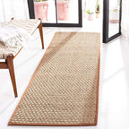 SAFAVIEH Natural Fiber Collection Runner Rug - 2'6" x 20', Natural & Brown, Seagrass, Basketweave Pattern with Border (NF114B)