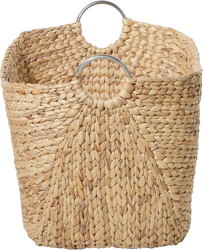 Deco 79 Seagrass Handmade Decorative and Functional Storage Basket Large Woven Basket Organizer with Ring Metal Handles, Basket for Storage 21" x 17" x 19", Brown
