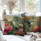 Vintage William Morris Hummingbird Pillow Cover 18x18 Set of 2,Rustic Green Hummingbird Bird Animal Floral Botanical Print Decorative Throw Pillow Covers for Home Bedroom Living Room