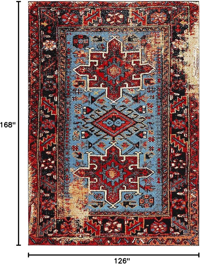 SAFAVIEH Vintage Hamadan Collection Area Rug - 10'6" x 14', Red & Light Blue, Traditional Persian Design, Non-Shedding & Easy to Clean, Ideal for Living Room, Bedroom, Dining Space (VTH211Q)