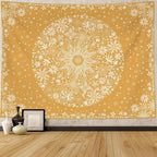 Neasow Bohemian Tapestry Wall Hanging, Orange Floral Tapestry with Dotted Daisy Medallion Print Bedroom Boho Hippie Home Decor, 60x80 inches