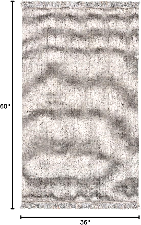SAFAVIEH Natural Fiber Collection Accent Rug - 3' x 5', Grey & Natural, Handmade Woven Fringe Jute, Ideal for High Traffic Areas in Entryway, Living Room, Bedroom (NF826F)