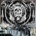 Lifeella Skull Tapestry, Gothic Horror Moon Skeleton Mystic Dark Tapestries for Bedroom Grunge Wall Hanging Black and White 44 x 60 inch