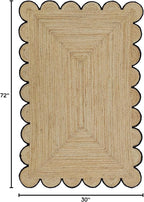 Scalloped Natural Jute Area Rug, Black Trim, 2'6"x6'