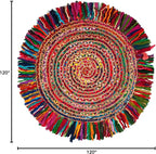 SAFAVIEH Cape Cod Collection Area Rug - 10' Round, Ivory & Red, Handmade Boho Fringe Jute & Cotton, Ideal for High Traffic Areas in Living Room, Bedroom (CAP206A)