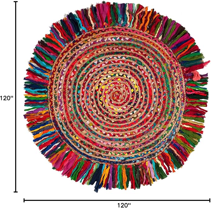 SAFAVIEH Cape Cod Collection Area Rug - 10' Round, Ivory & Red, Handmade Boho Fringe Jute & Cotton, Ideal for High Traffic Areas in Living Room, Bedroom (CAP206A)