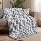 Joiedomi Twin Blanket for Couch Bed, Light Grey Checkered Knitted Blankets Gifts for Women Mom Girls, Cozy Cute Throw Home Room Decor Aesthetic Women Mothers Birthday Gifts 60x80 Inches